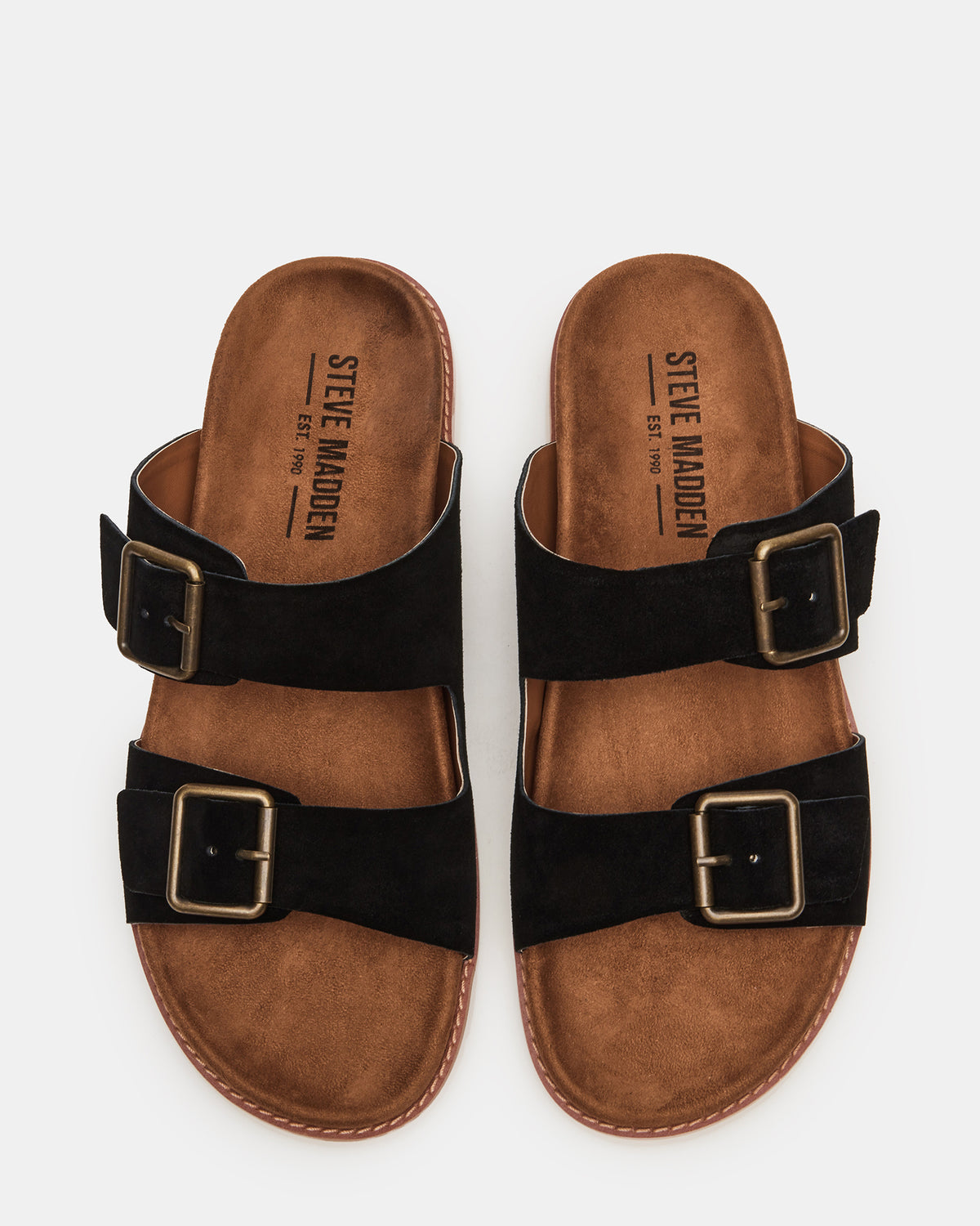 CORBAN Black Suede Men's Double Buckle Closure Footbed Sandal