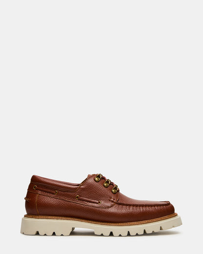 VICTOR Cognac Leather Slip-On Men's Casual Boat Shoe