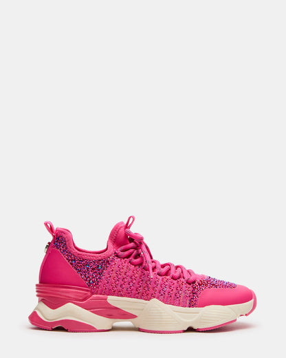 Kids' SOLACE Hot Pink Low-Top Lace-Up Knit Girls' Sneakers