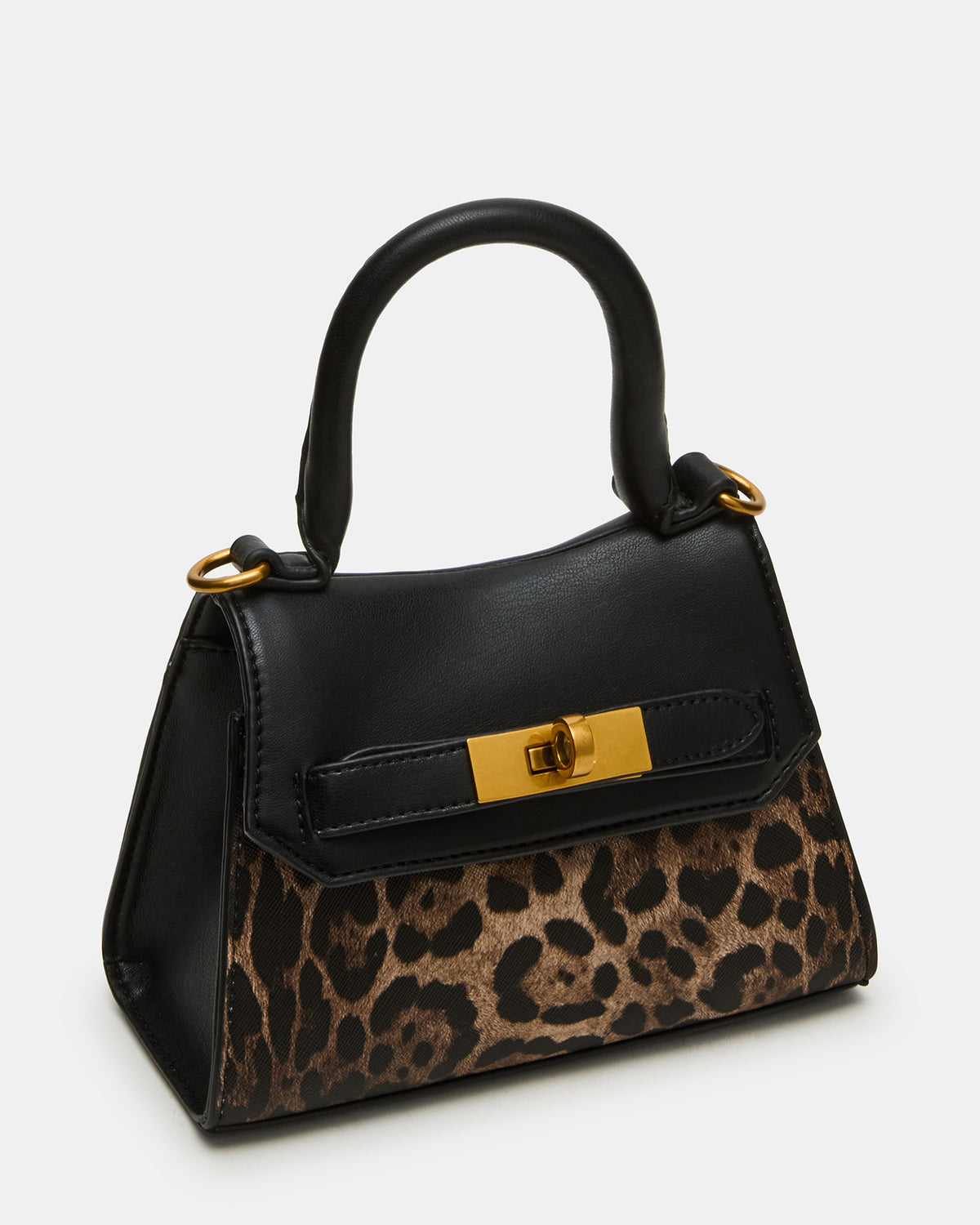 MADLYN Bag Leopard Structured Turn-Lock Closure Top-Handle Crossbody Mini Handbag