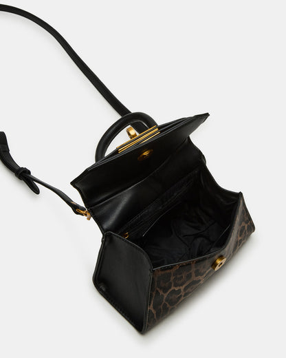 MADLYN Bag Leopard Structured Turn-Lock Closure Top-Handle Crossbody Mini Handbag