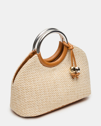 GEENA Straw Bag Light Natural Ring Top-Handle Crossbody Handbag