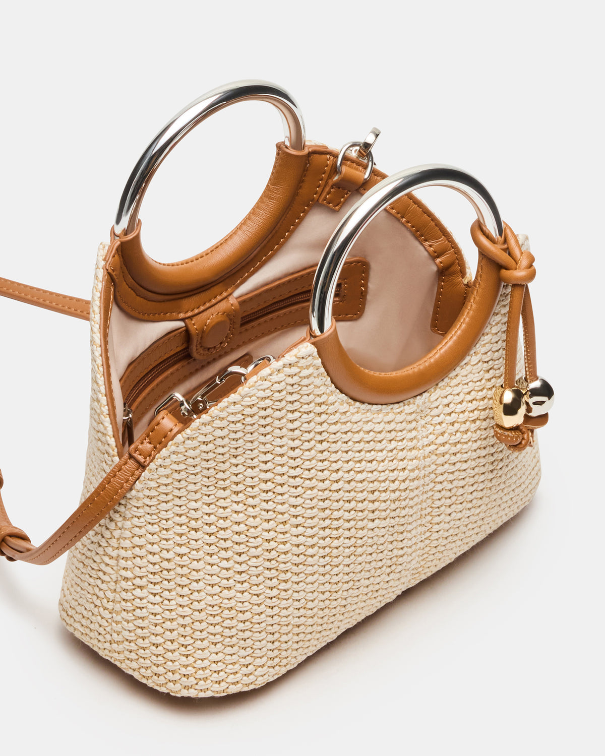 GEENA Straw Bag Light Natural Ring Top-Handle Crossbody Handbag