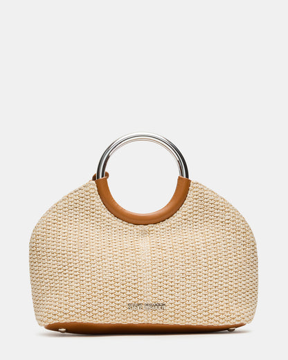 GEENA Straw Bag Light Natural Ring Top-Handle Crossbody Handbag