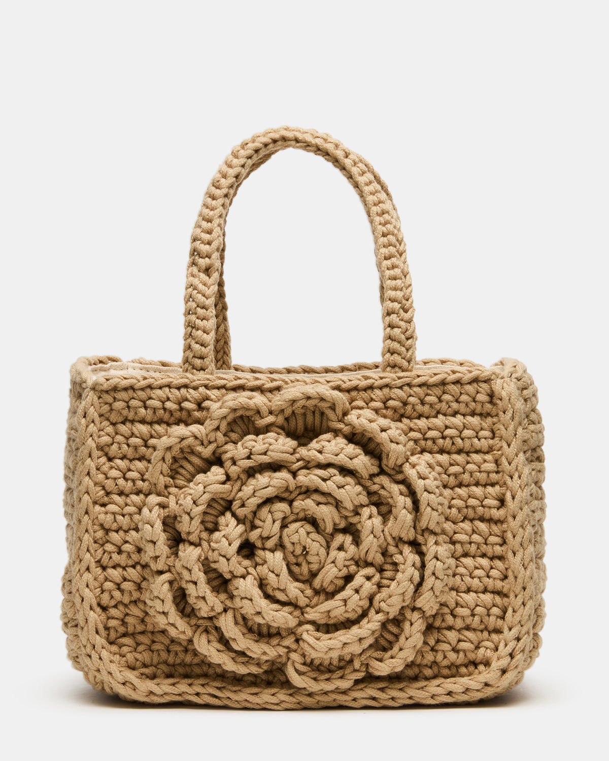 LUVLY Bag Natural Mini Top-Handle Flower Decal Crochet Crossbody Handbag