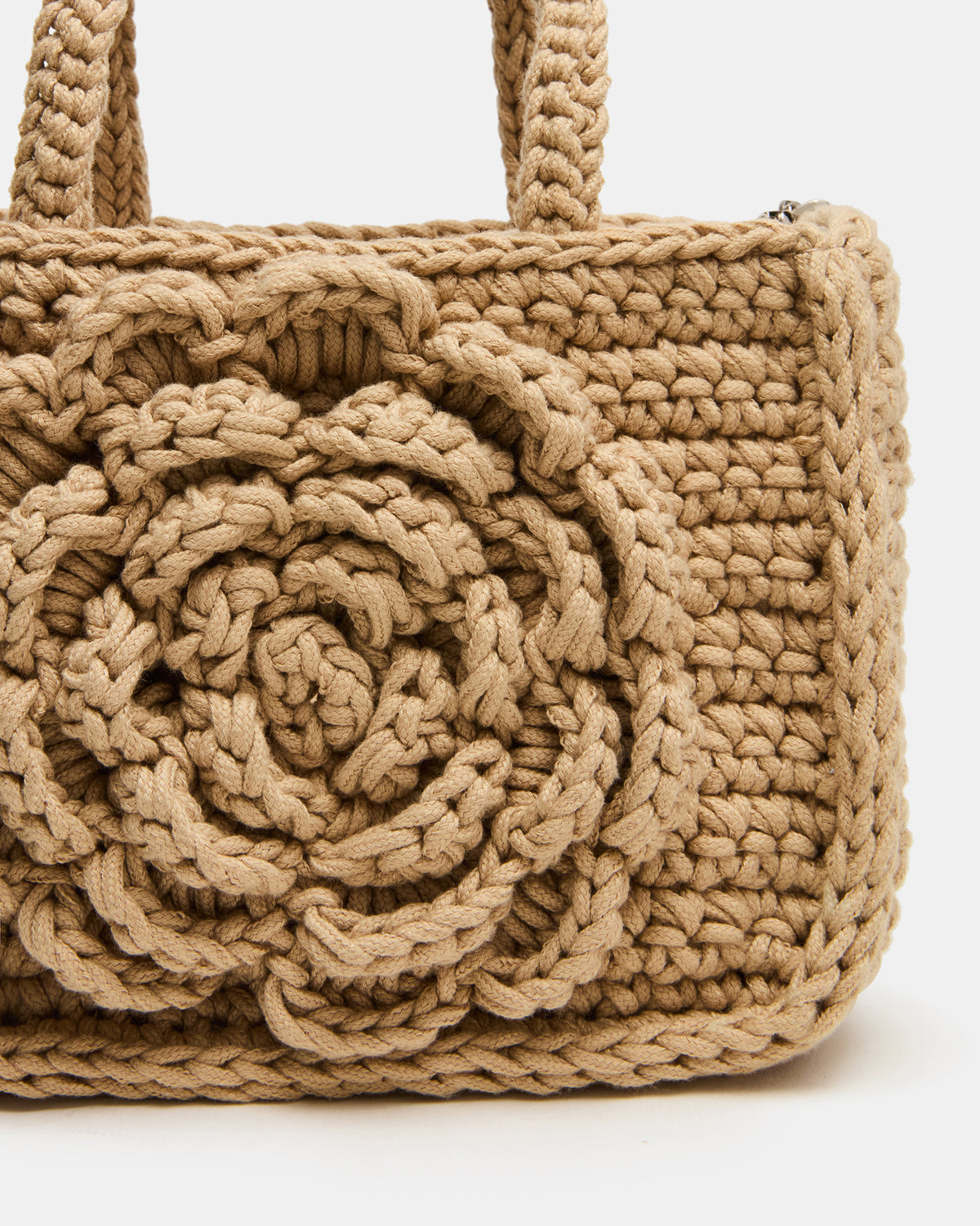 LUVLY Bag Natural Mini Top-Handle Flower Decal Crochet Crossbody Handbag