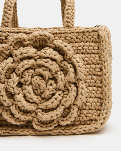 LUVLY Bag Natural Mini Top-Handle Flower Decal Crochet Crossbody Handbag