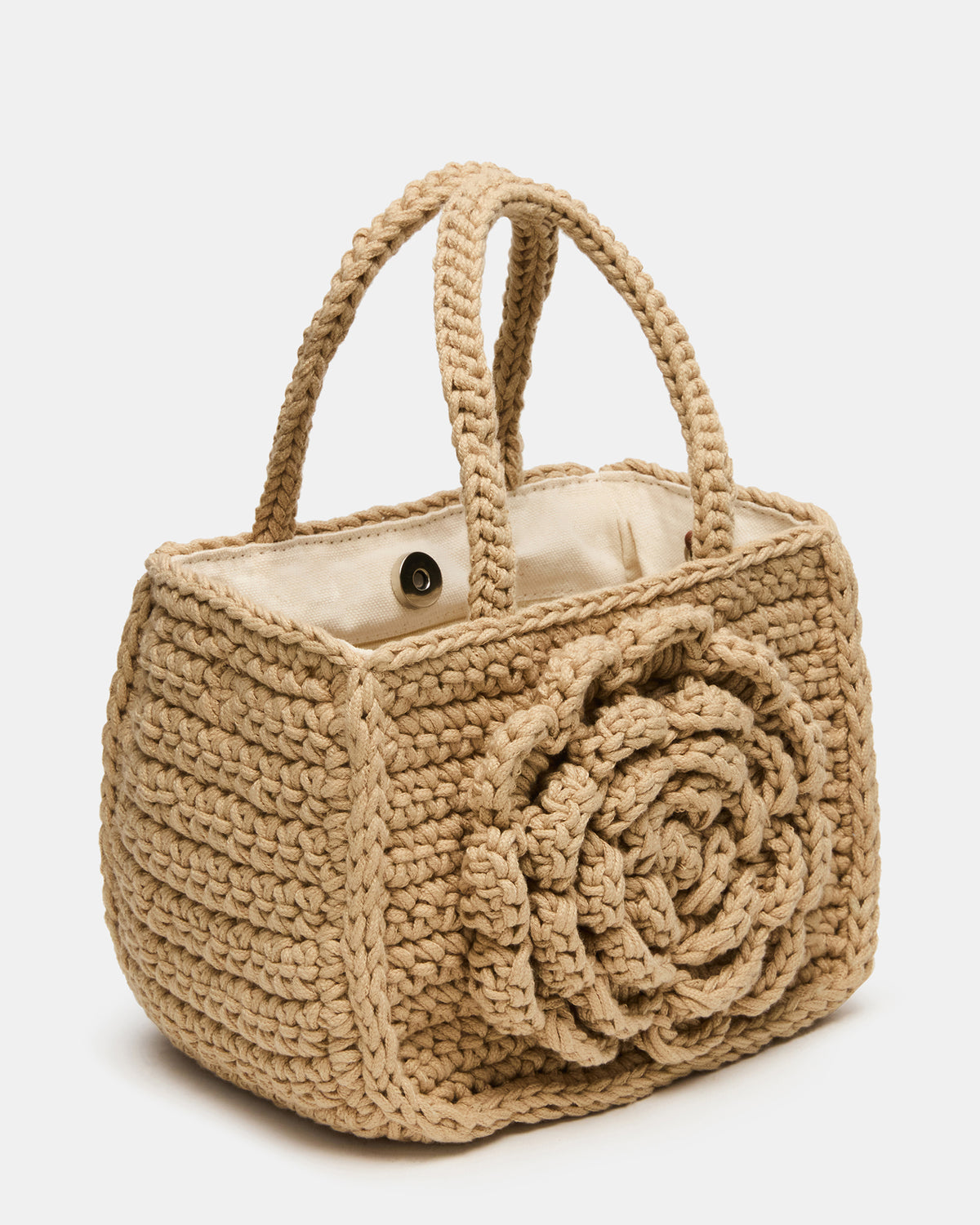 LUVLY Bag Natural Mini Top-Handle Flower Decal Crochet Crossbody Handbag