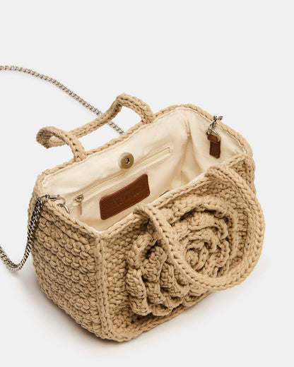 LUVLY Bag Natural Mini Top-Handle Flower Decal Crochet Crossbody Handbag