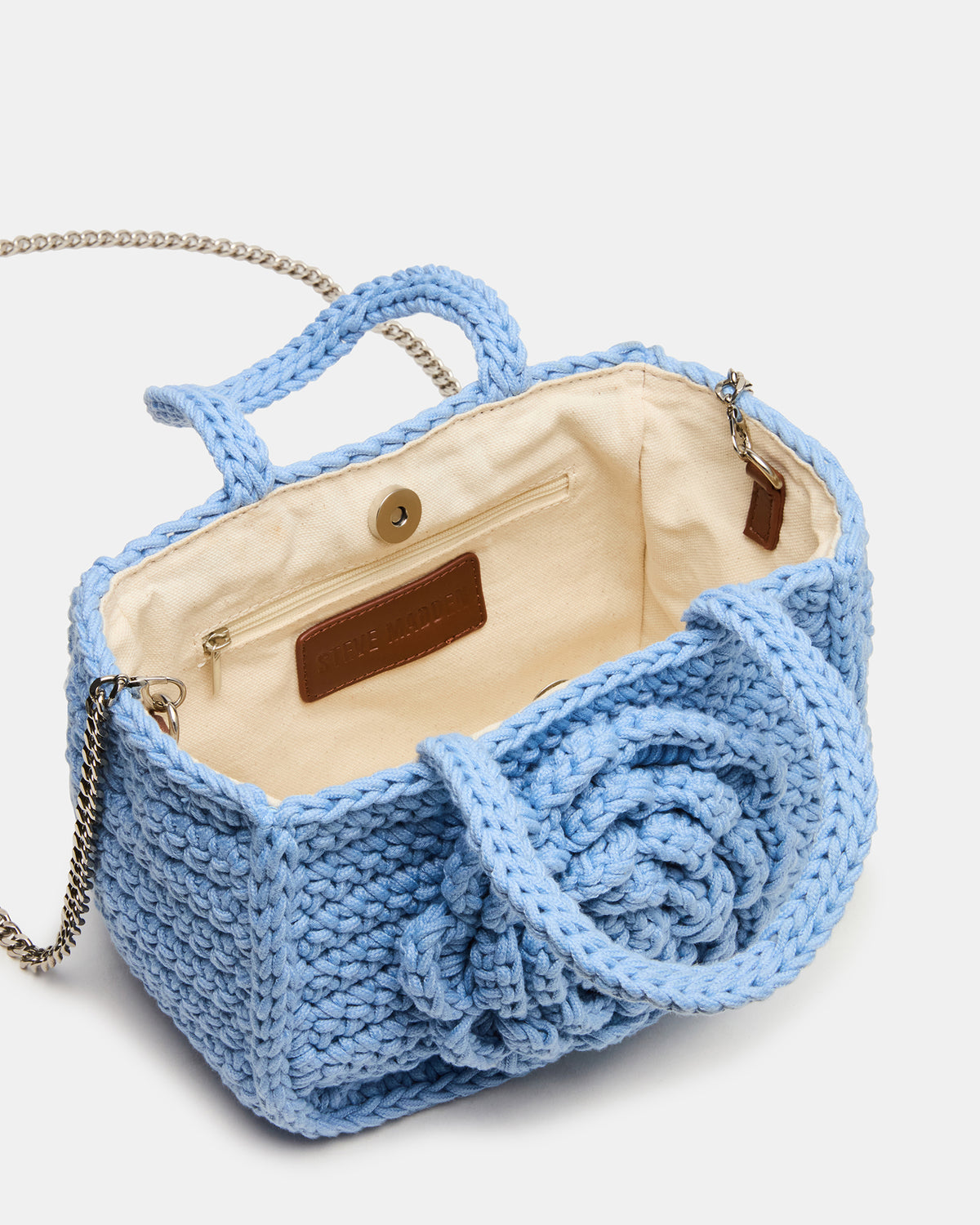 LUVLY Bag Light Blue Mini Top-Handle Flower Decal Crochet Crossbody Handbag