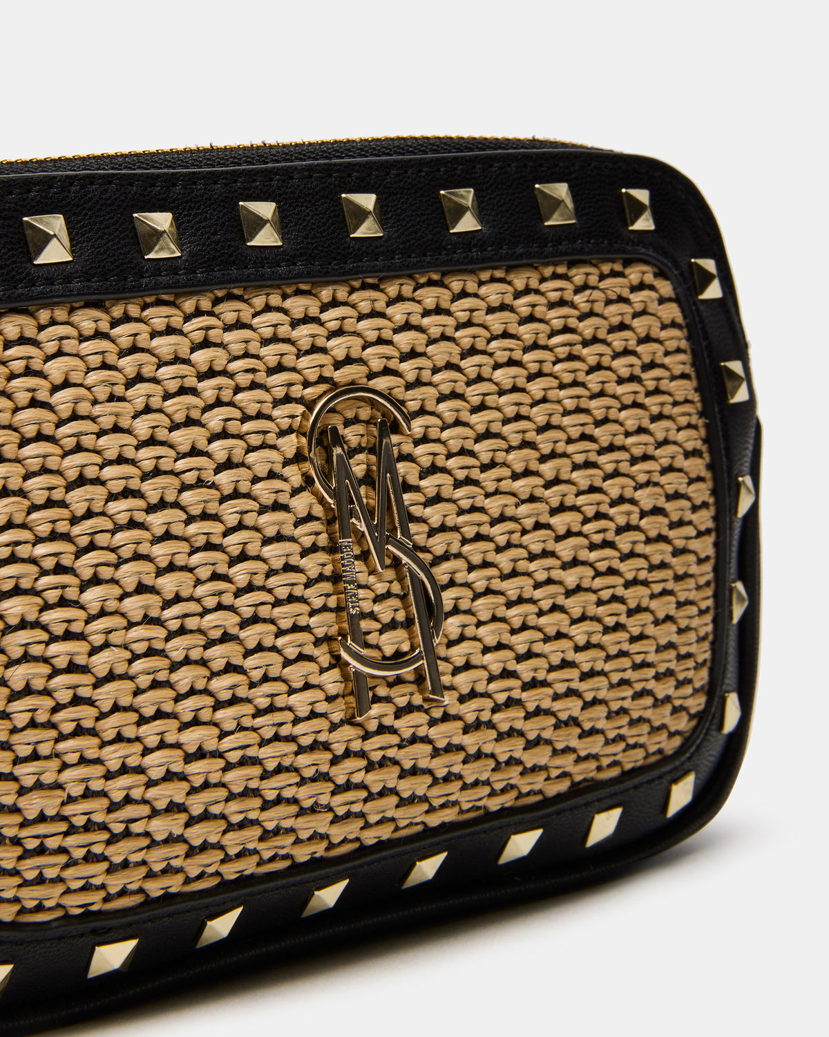 DAISYS Black Multi Women's Studded Straw Crossbody Handbag