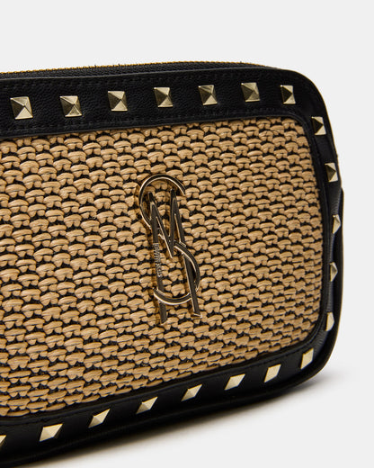 DAISYS Black Multi Women's Studded Straw Crossbody Handbag