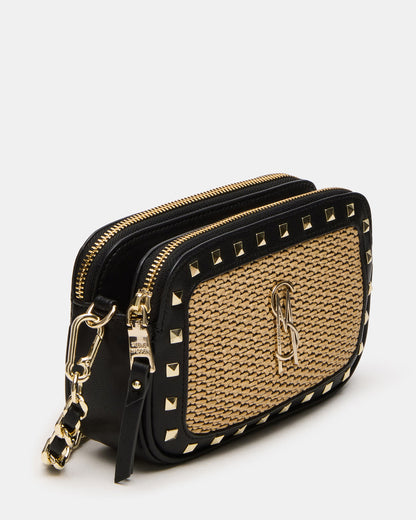 DAISYS Black Multi Women's Studded Straw Crossbody Handbag