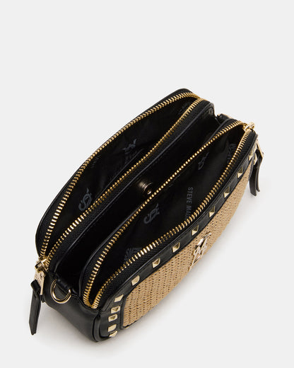 DAISYS Black Multi Women's Studded Straw Crossbody Handbag