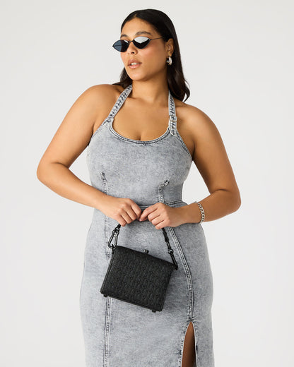 NOYA Black/Black Women's Embossed Crossbody Top-Handle Box Handbag