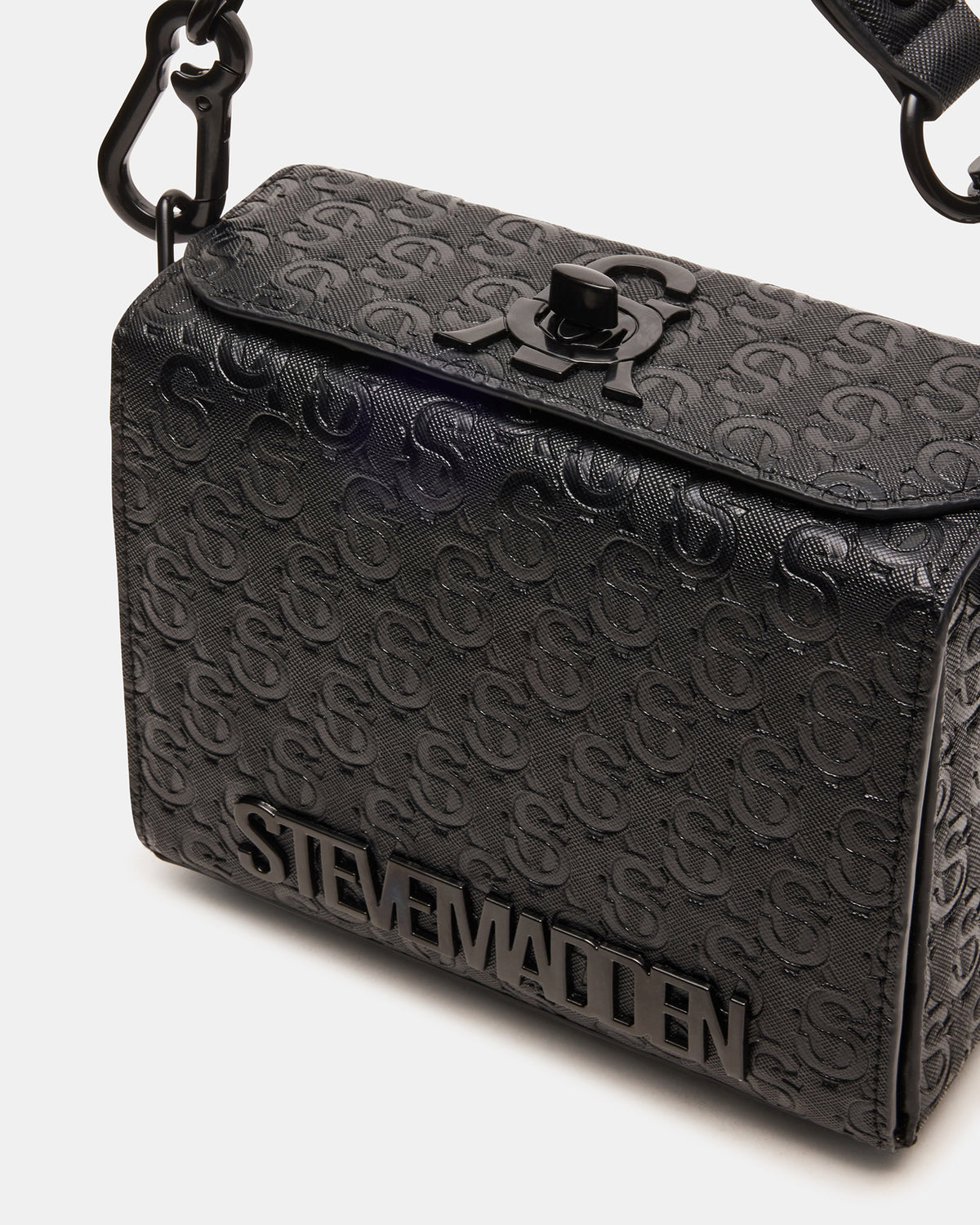 NOYA Black/Black Women's Embossed Crossbody Top-Handle Box Handbag