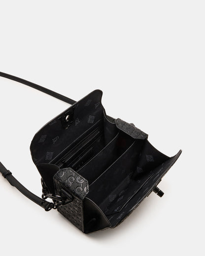 NOYA Black/Black Women's Embossed Crossbody Top-Handle Box Handbag
