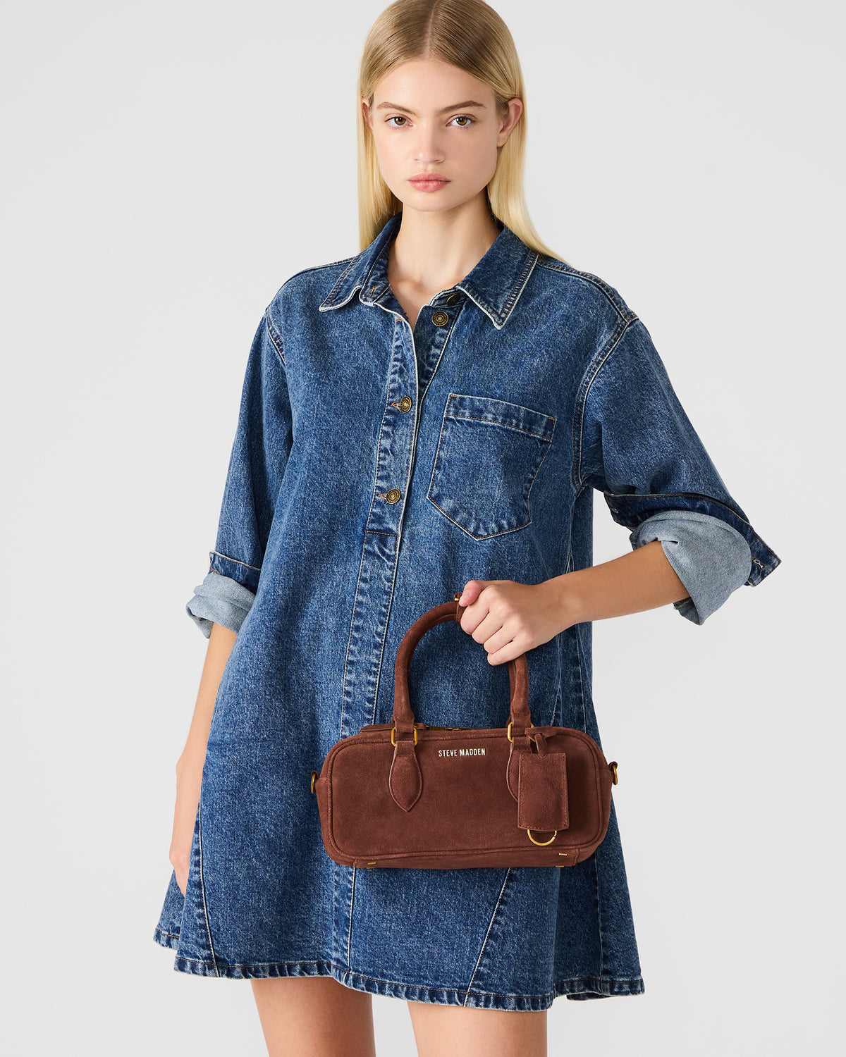 MERIT Bag Chestnut Suede Top-Handle Satchel Crossbody Handbag