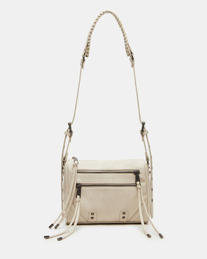 RIGBY Taupe Women's Fringe Studded Crossbody Handbag