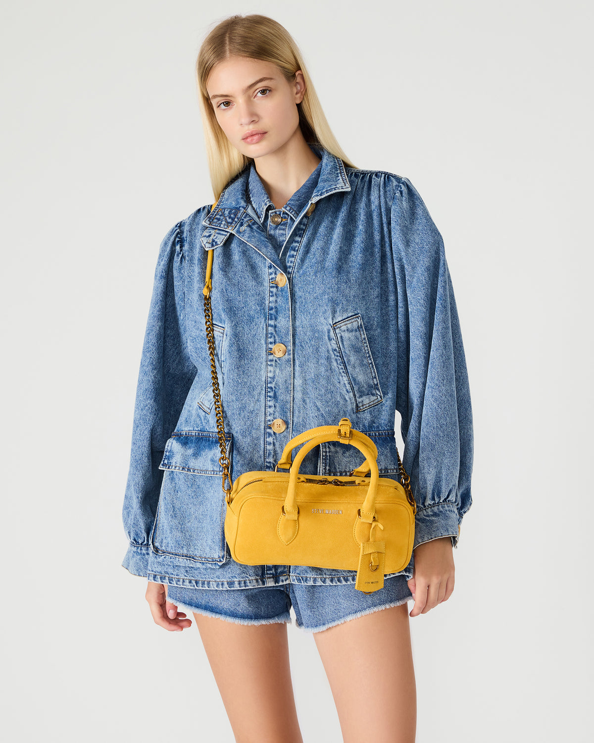 MERIT Bag Mustard Suede Top-Handle Satchel Crossbody Handbag