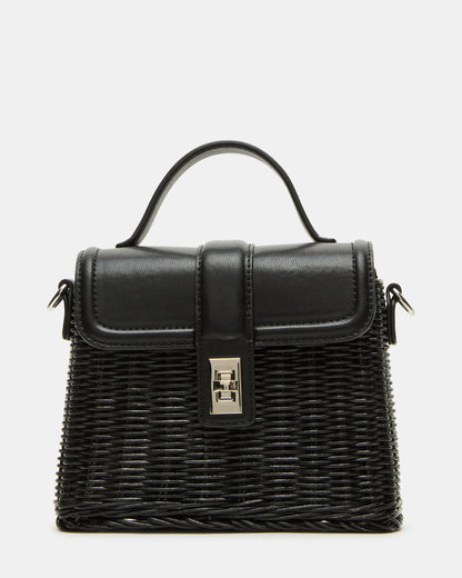 CRISTY Bag Black Wicker Top-Handle Sraw Crossbody Handbag