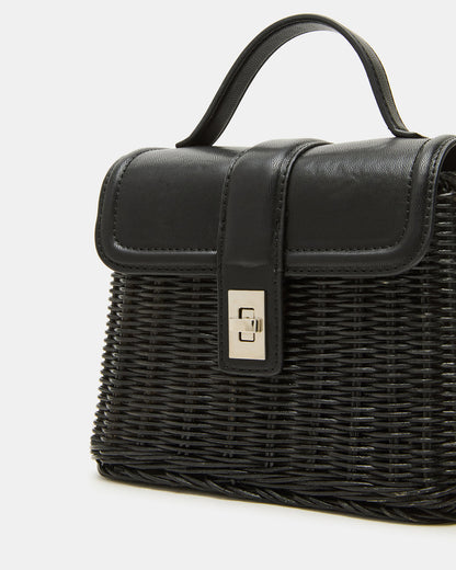 CRISTY Bag Black Wicker Top-Handle Sraw Crossbody Handbag
