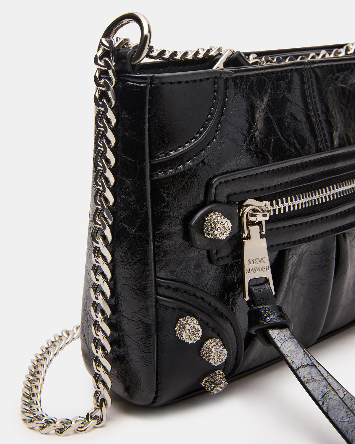 SKY Bag Black/Silver Moto Rhinestone Embellished Stud Crossbody Handbag