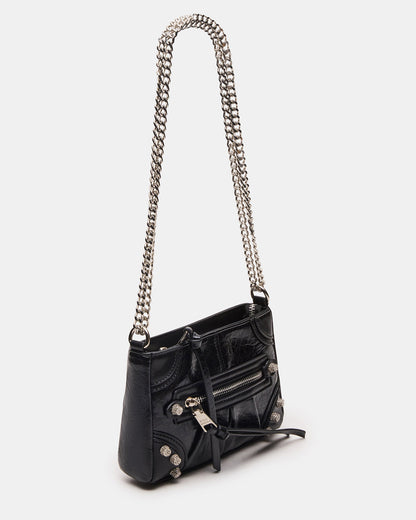 SKY Bag Black/Silver Moto Rhinestone Embellished Stud Crossbody Handbag