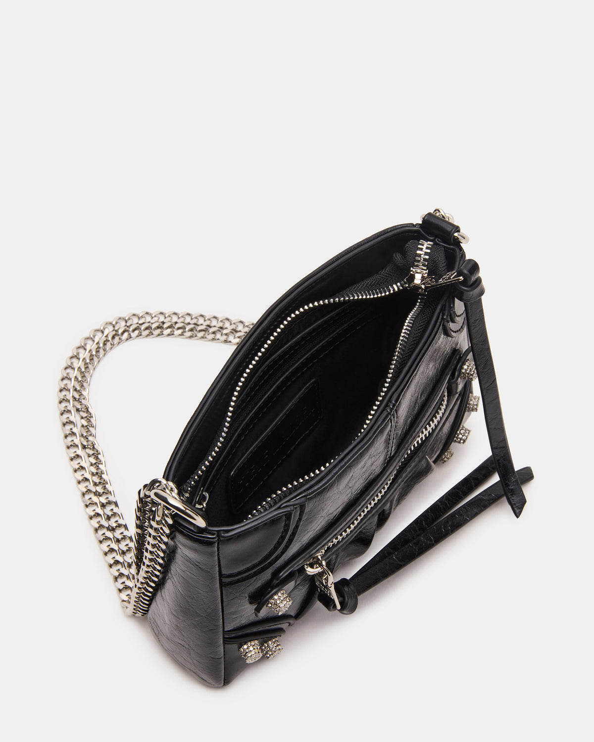 SKY Bag Black/Silver Moto Rhinestone Embellished Stud Crossbody Handbag