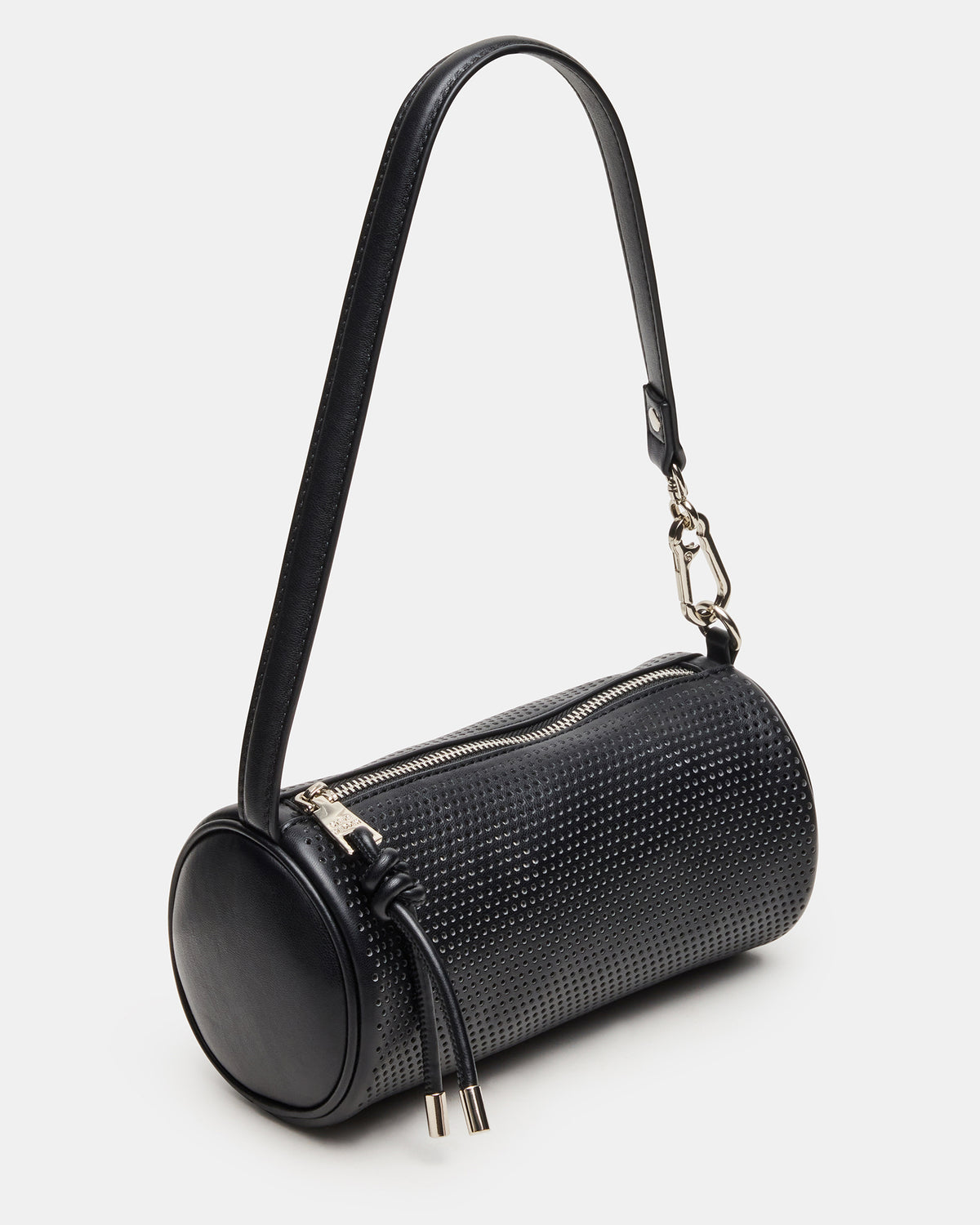 PRIYA Perforated Bag Black Mini Barrel Shoulder Handbag