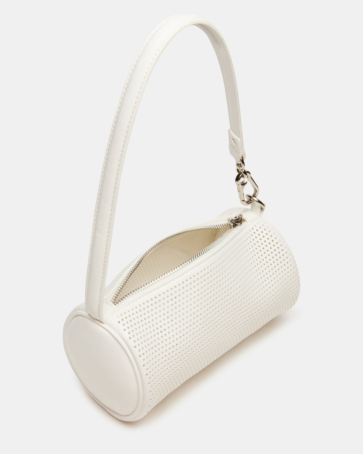 PRIYA Perforated Bag White Mini Barrel Shoulder Handbag