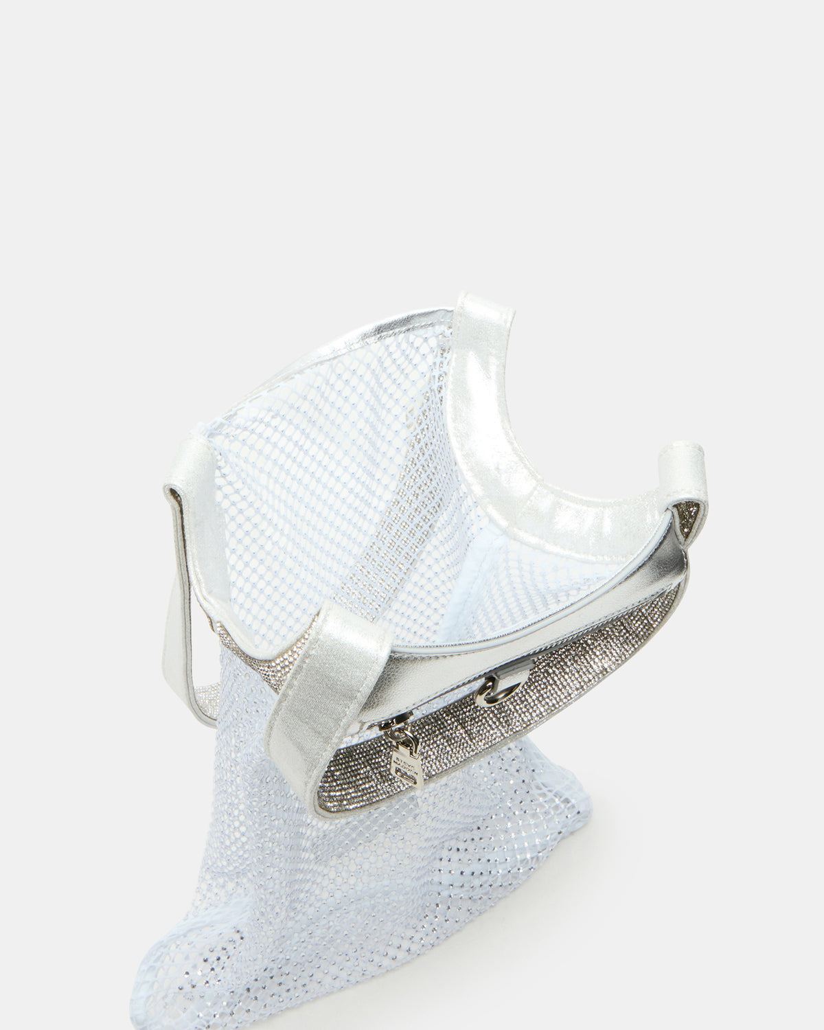 MAKIA White Women's Crystal Rhinestone Shoulder Strap Net Tote Handbag