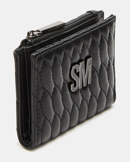 BAZAR Wallet Black Quilted Top-Zipper Button-Snap Mini Wallet