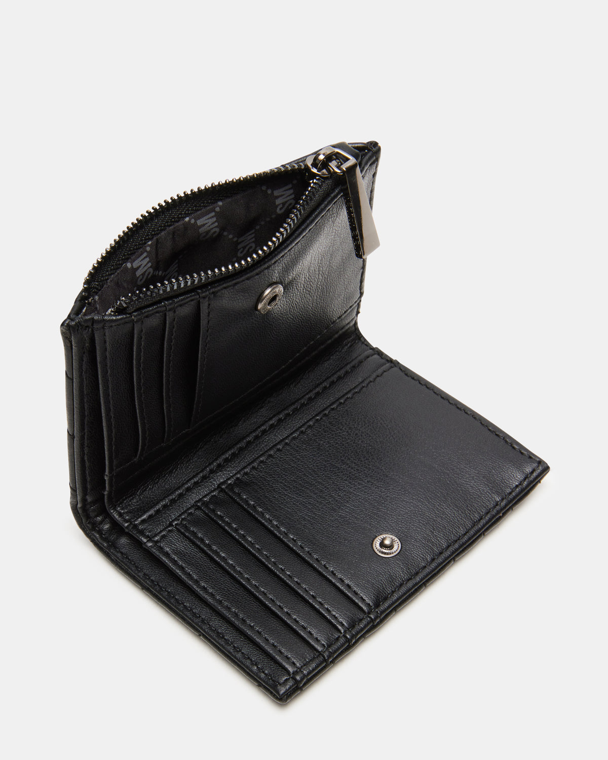 BAZAR Wallet Black Quilted Top-Zipper Button-Snap Mini Wallet