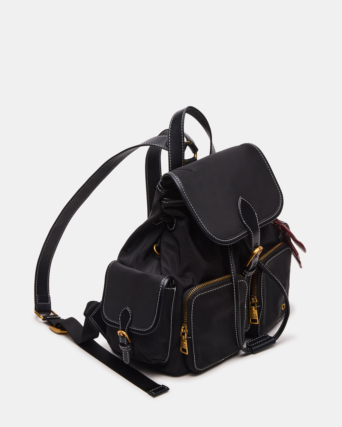 STUDIO Bag Black Nylon Cargo Pocket Drawstring Women's Backpack Handbag