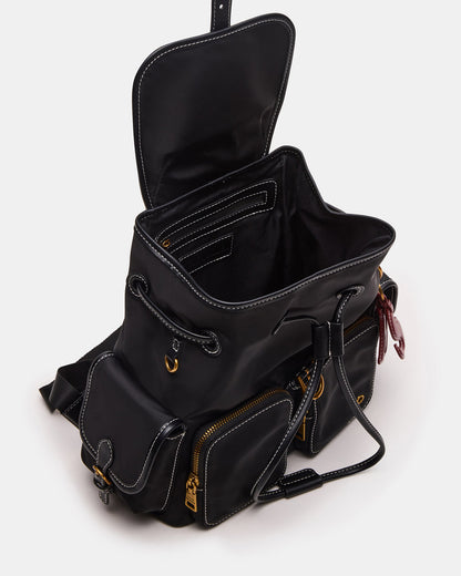 STUDIO Bag Black Nylon Cargo Pocket Drawstring Women's Backpack Handbag