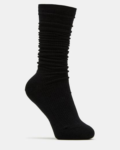 2 PACK SLOUCHY CREW SOCKS BLACK WHITE Scrunch Socks