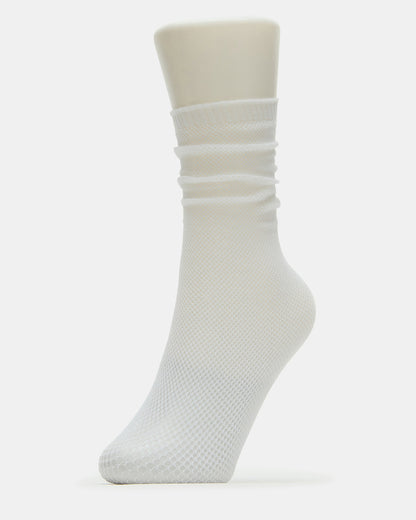 FISHNET SHLOUCHY CREW SOCKS White Women's Quarter Socks