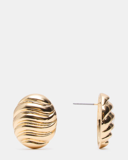GROOVED CIRCULAR STUD EARRINGS GOLD Women's Sculpted Grooved Stud Earrings