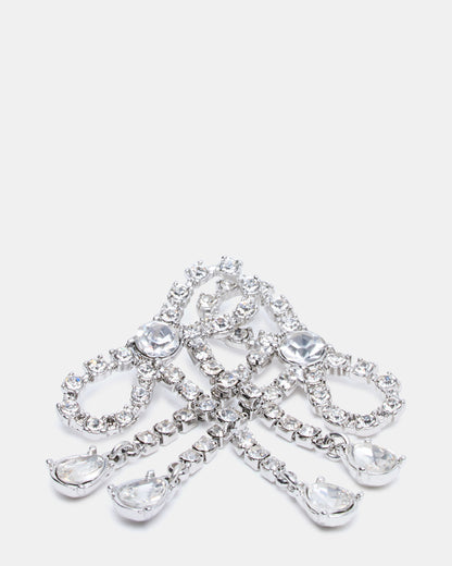RHINESTONE BOW EARRINGS SILVER Women's Embellished Bow Post-Back Earrings