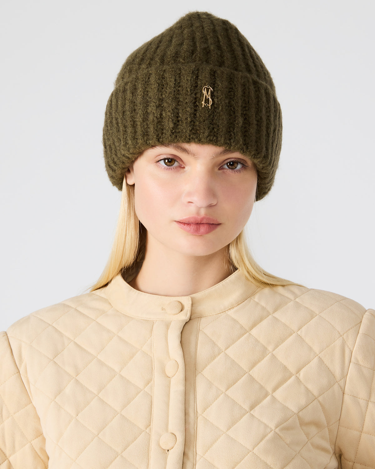 LOGO BEANIE Grape Leaf Fuzzy RIbbed Knit Women's Beanie