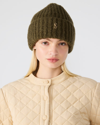 LOGO BEANIE Grape Leaf Fuzzy RIbbed Knit Women's Beanie