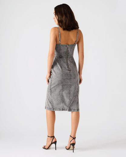 EMBELLISHED GISELLE Fog Denim Midi Women's Dress with Slit