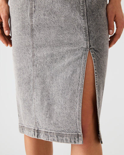 EMBELLISHED GISELLE Fog Denim Midi Women's Dress with Slit