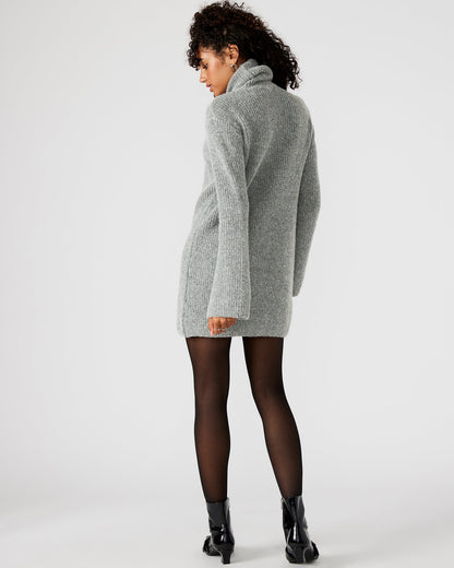 ABBIE Sweater Dress Grey | Mini Turtleneck Flared Sleeve Dress