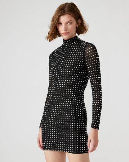 KRISTA Black Women's Long-Sleeved Bodycon Rhinestone Mini Dress