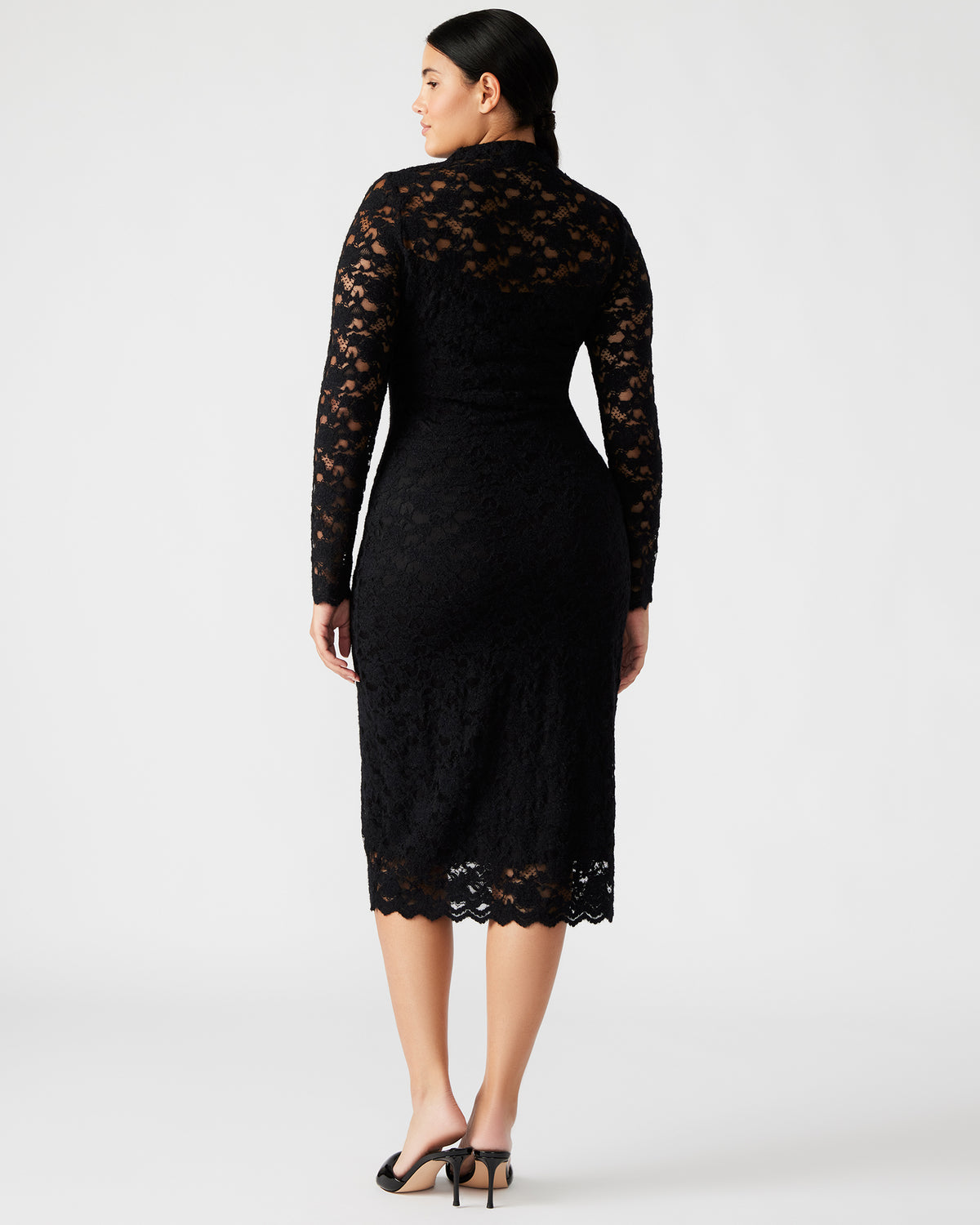 VIVIENNE Black Lace Women's Mock Neck Midi Dress
