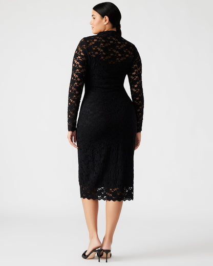 VIVIENNE Black Lace Women's Mock Neck Midi Dress
