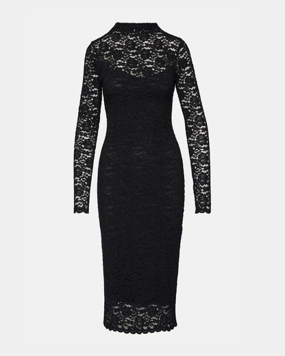 VIVIENNE Black Lace Women's Mock Neck Midi Dress