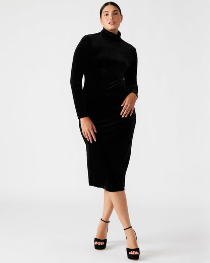 SKYLER Dress Black | Women's Long-Sleeved Turtleneck Velvet Dress